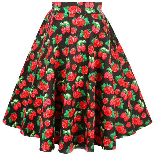 Strawberry print full circle rock and roll skirt