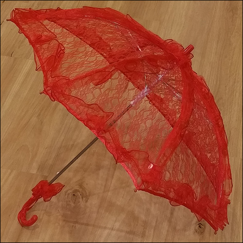 Red ruffle lace parasol