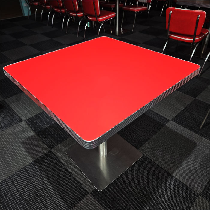 50's diner table : 80cm x 80cm : Red with chrome edge