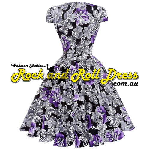 Rhiannon Lee purple floral rock and roll dress S-XL