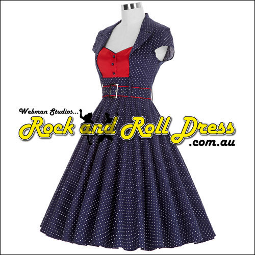 Navy white polka dot rock and roll dress S -XL