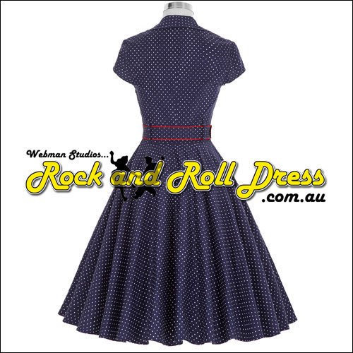 Navy white polka dot rock and roll dress S -XL