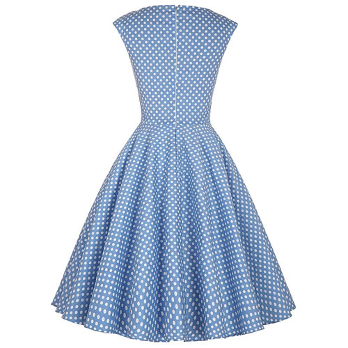 Blue white polka dot sweetheart rock and roll dress