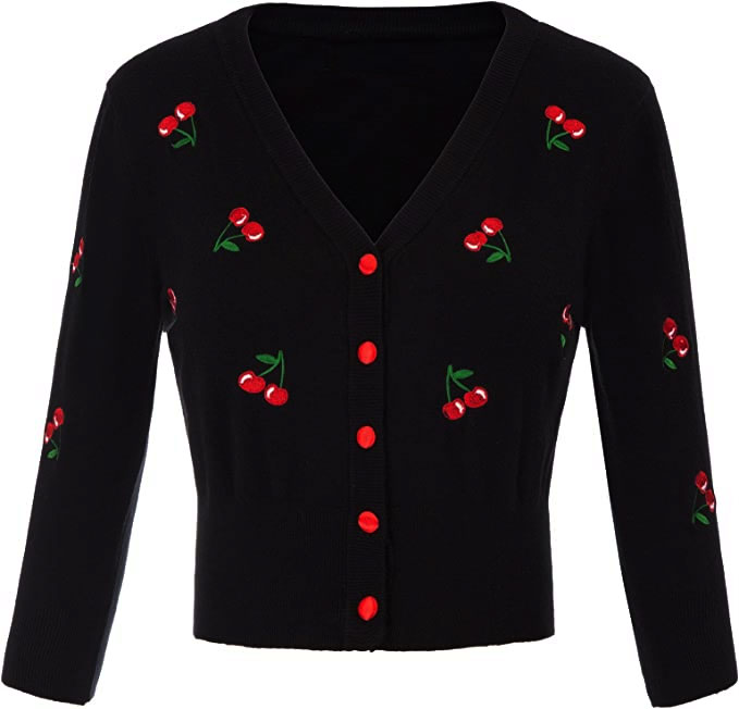 Black cherry sleeve button-up cardigan S-3XL