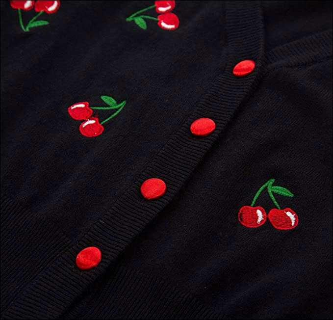 Black cherry sleeve button-up cardigan S-3XL
