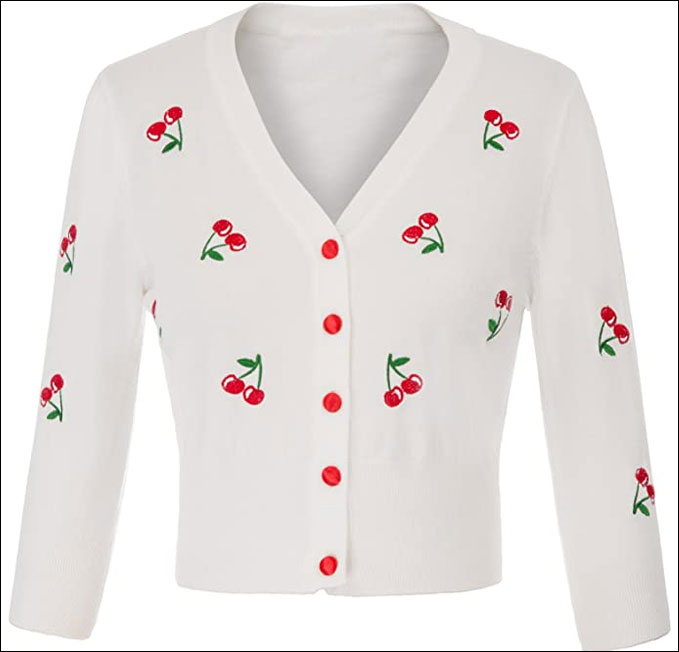 White cherry sleeve button-up cardigan S - 2XL