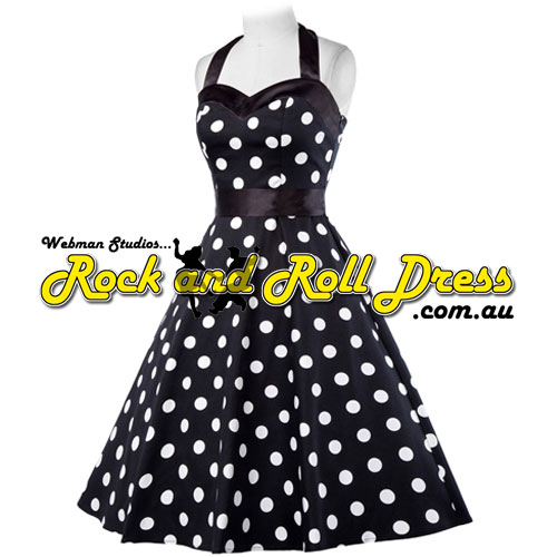 Vivien black white polka dot rock and roll halter dress XL