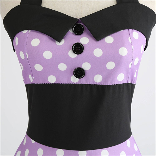 Purple white polka dot rock and roll dress