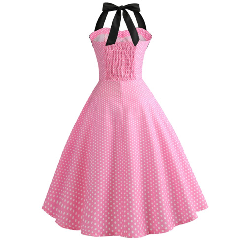 Pink white polka dot rock and roll dress