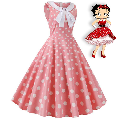 Betty Boop inspired pink white polka dot rock n roll dress S-2XL