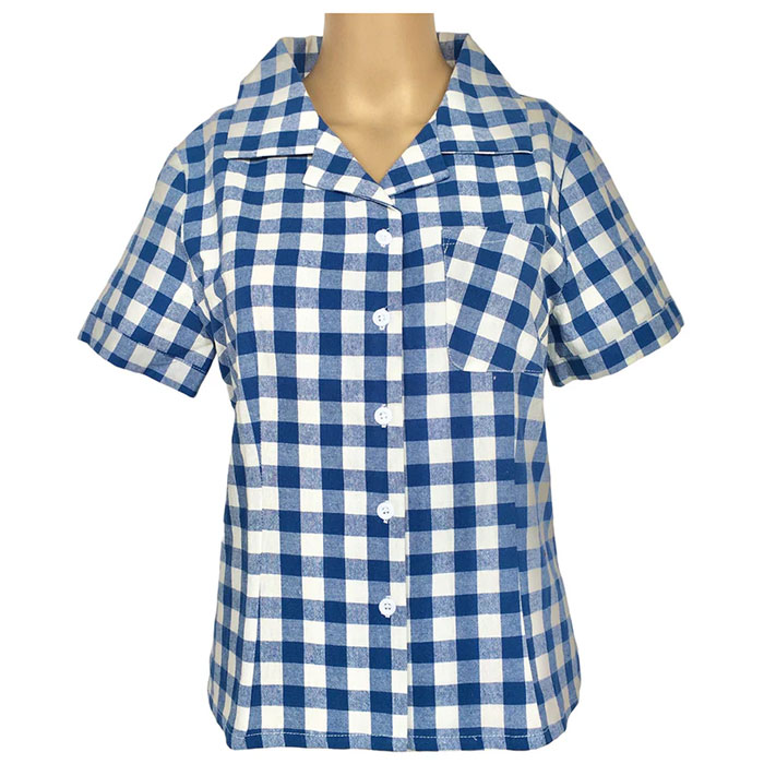 Blue gingham ladies rockabilly pinup shirt with pocket