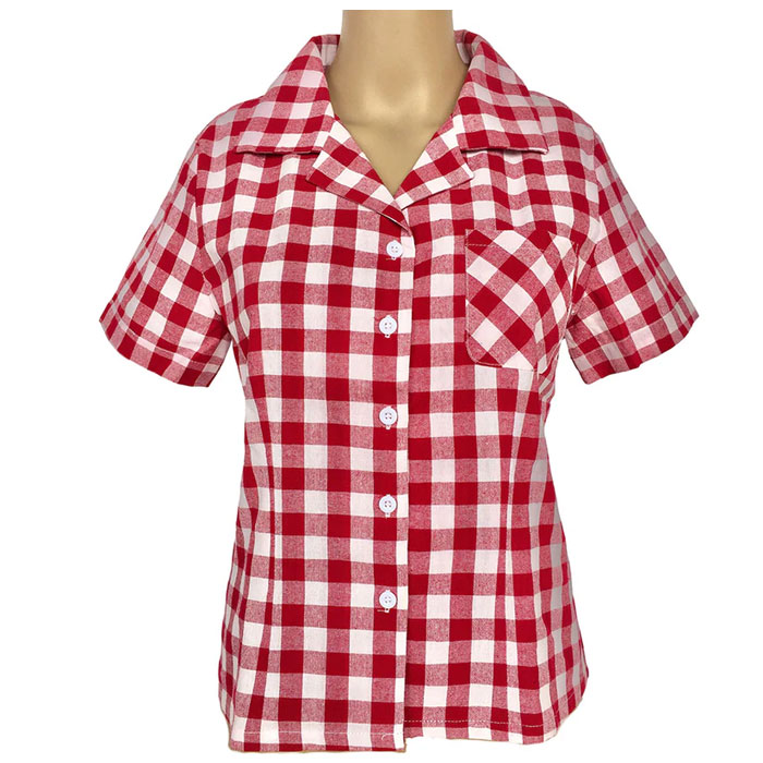 Red gingham ladies rockabilly pinup shirt with pocket