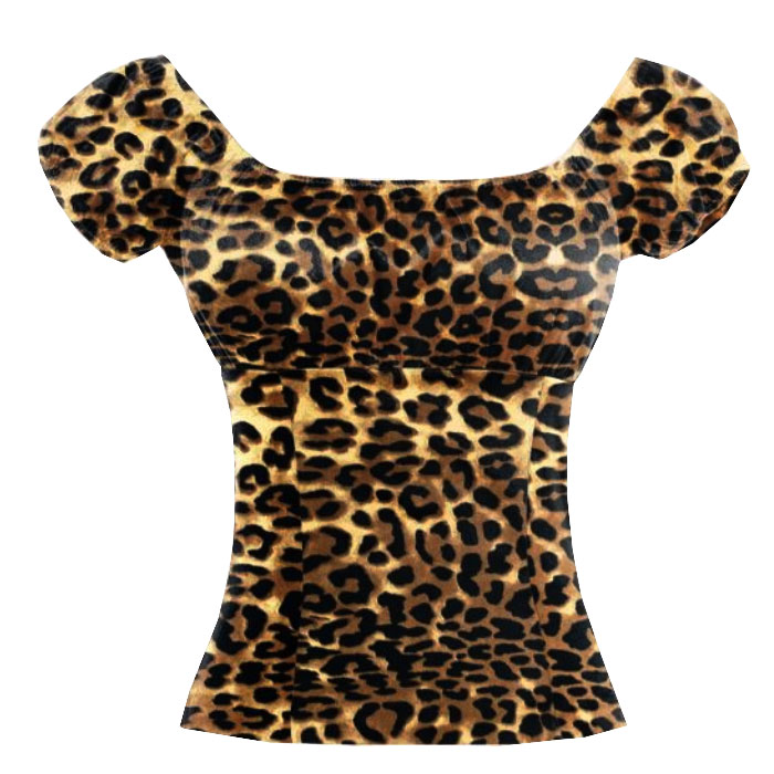 Leopard rock and roll rockabilly peasant top S-2XL
