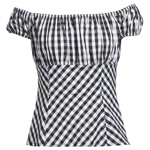 Black white gingham rock and roll peasant top S-2XL