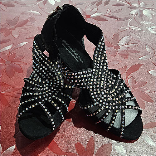 Ladies black diamonte dance sandal with 10mm heel