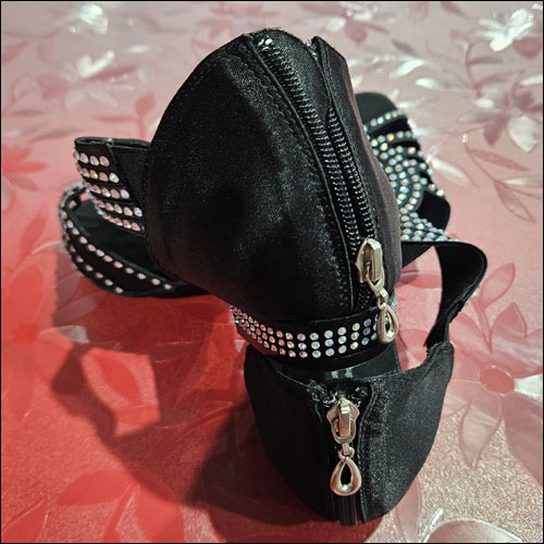 Ladies black diamonte dance sandal with 10mm heel