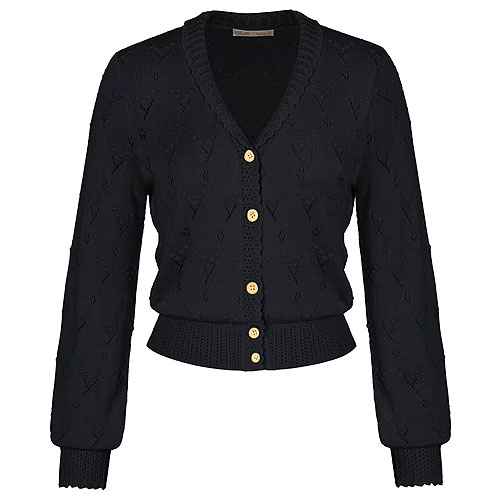 Image of Black crochet knit button up long sleeve cardigan S - 2XL