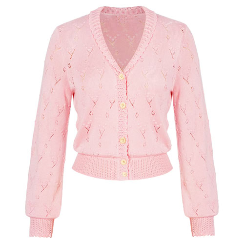 Pink crochet knit button up long sleeve cardigan S - 2XL