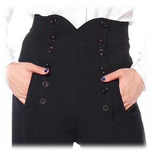 Black high waist button front ladies swing pants