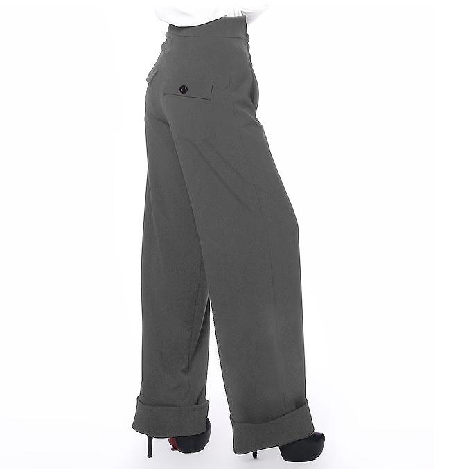 Grey high waist button front ladies swing pants
