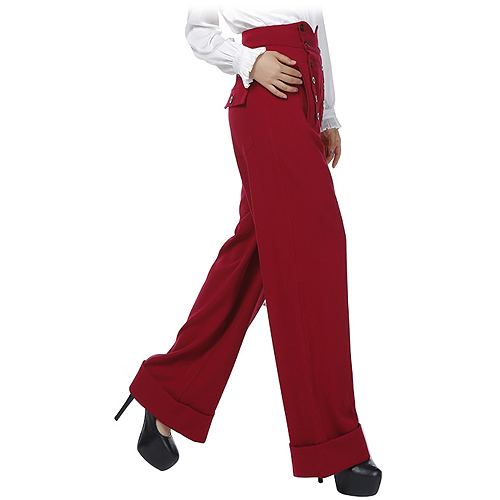 Burgundy high waist button front ladies swing pants