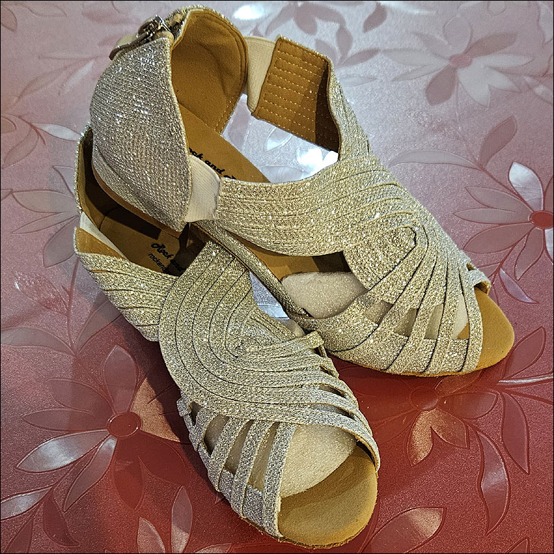 Ladies plain silver dance sandal with 10mm zip-up heel