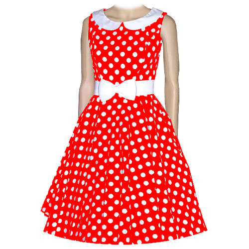 Image of Emily red white polka dot dress with full circle skirt XS-3XL.