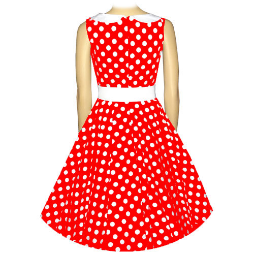 Emily red white polka dot dress with full circle skirt XS-3XL.