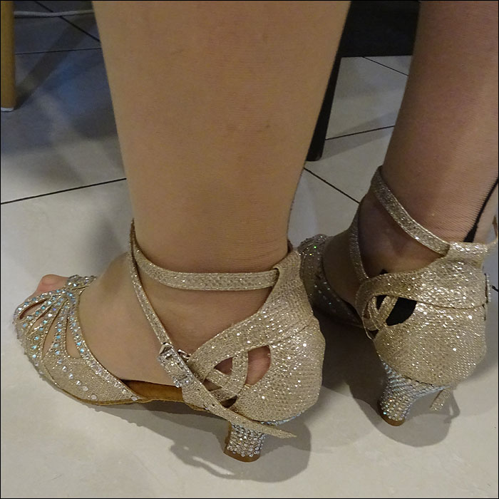 Ladies gold raindrop glitter open toe dance shoes 65mm heel