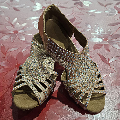 Ladies gold diamonte dance sandal with 10mm heel