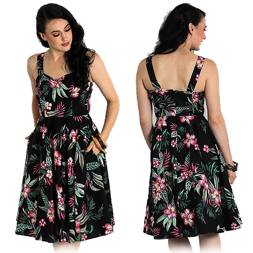 Hell Bunny Kalani black tropical floral print dress XS-4XL