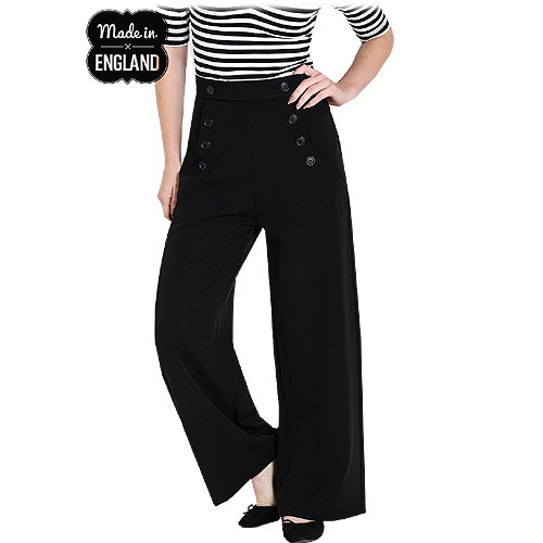 Image of Hell Bunny Carlie black swing trousers XS to 4XL