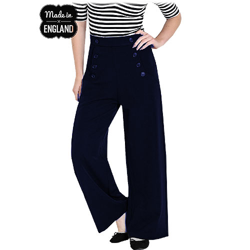 Hell Bunny Carlie navy swing trousers XS to 4XL