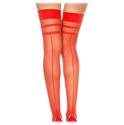 Music Legs red Cuban heel back seam stockings