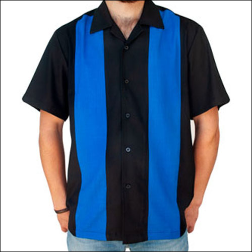 Image of Rocket 88 black blue panel bowling shirt