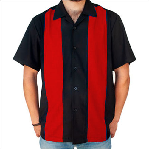 Image of Rocket 88 black red panel bowling shirt