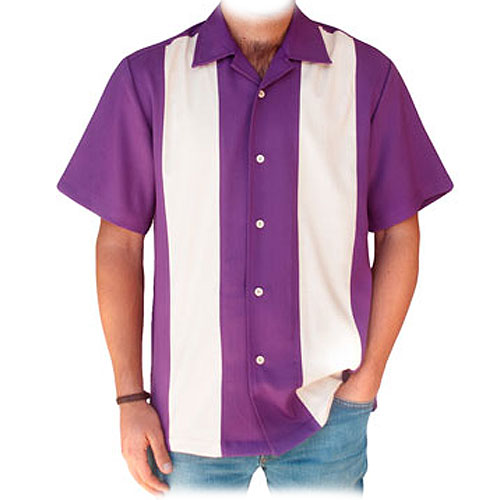 Image of Rocket 88 purple cream panel bowling shirt