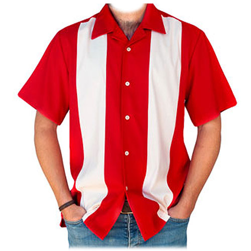 Image of Rocket 88 red cream panel bowling shirt