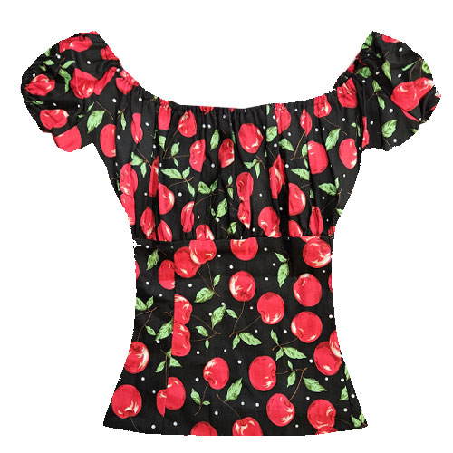 Image of Cherry print rockabilly rock n roll peasant top S-2XL