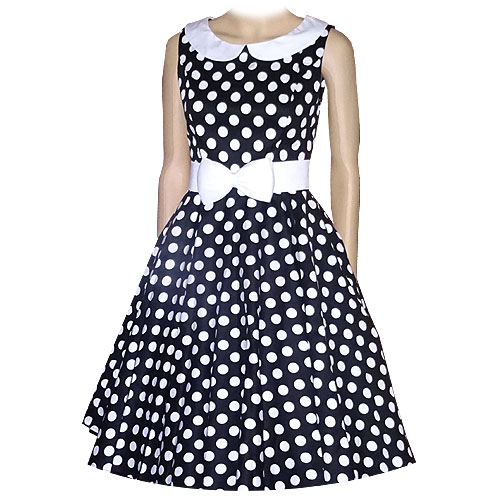 Emily black white polka dot vintage inspired dress XS-3XL.