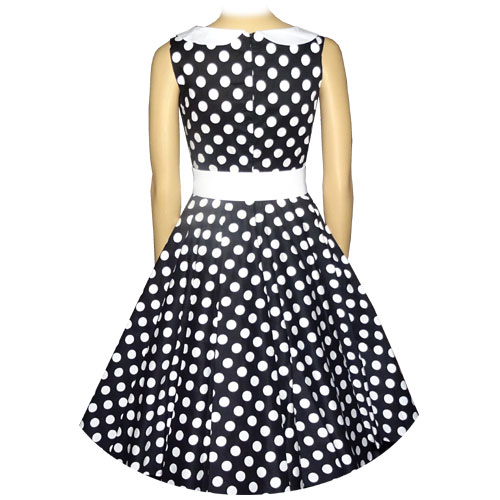 Emily black white polka dot dress with full circle skirt XS-3XL.