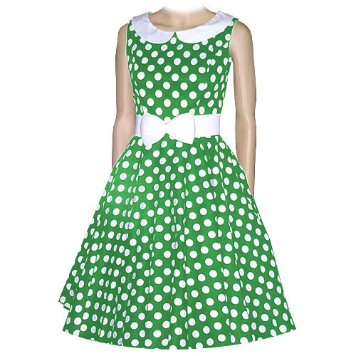 Image of Emily green white polka dot dress with full circle skirt XS-3XL.