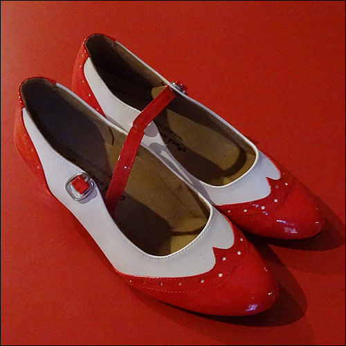 Image of Ladies red and white dance shoes - 45mm heel - size 4 - 12.5