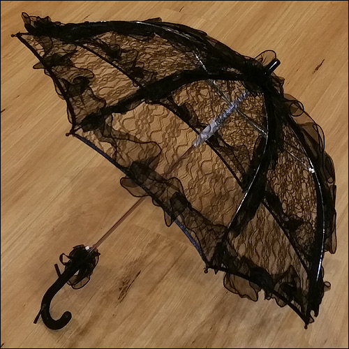Image of Black ruffle lace parasol