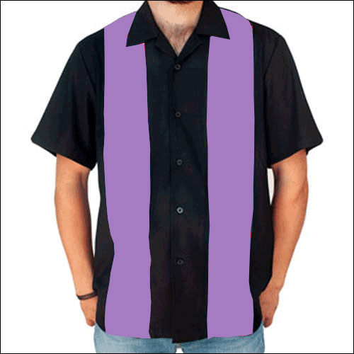 Image of Rocket 88 black purple panel rock 'n' roll bowling shirt S-4XL