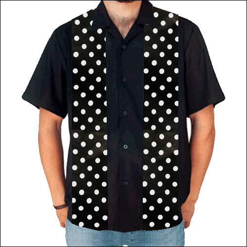 Image of Rocket 88 black and white polka dot panel rock 'n' roll bowling