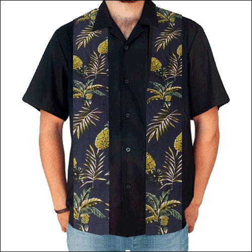 Rocket 88 black and pineapple panel rock 'n' roll bowling shirt