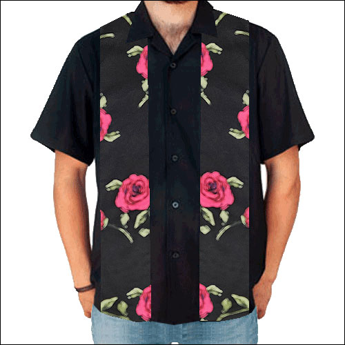 Image of Rocket 88 black rose panel rock 'n' roll bowling shirt S-4XL