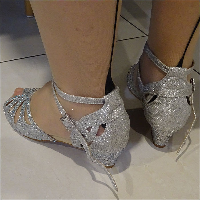 Silver raindrop glitter open toe dance shoes 45mm high heel