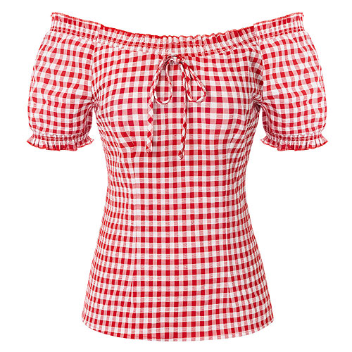 Image of Red gingham rockabilly peasant top S - 2XL